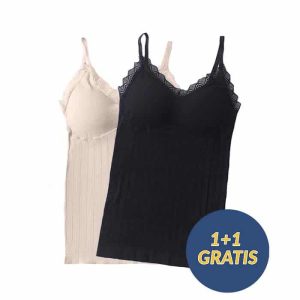ComfortTop, 1 + 1 GRATIS Set di canotte con coppe imbottite in nero e beige