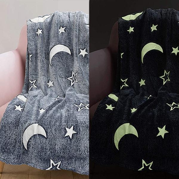 Coperta In Peluche Acecity Che Si Illumina Al Buio – Grigia, 40x60 Cm, Con Stelle E Parole Rilassanti, Per Bambini E Ragazzi